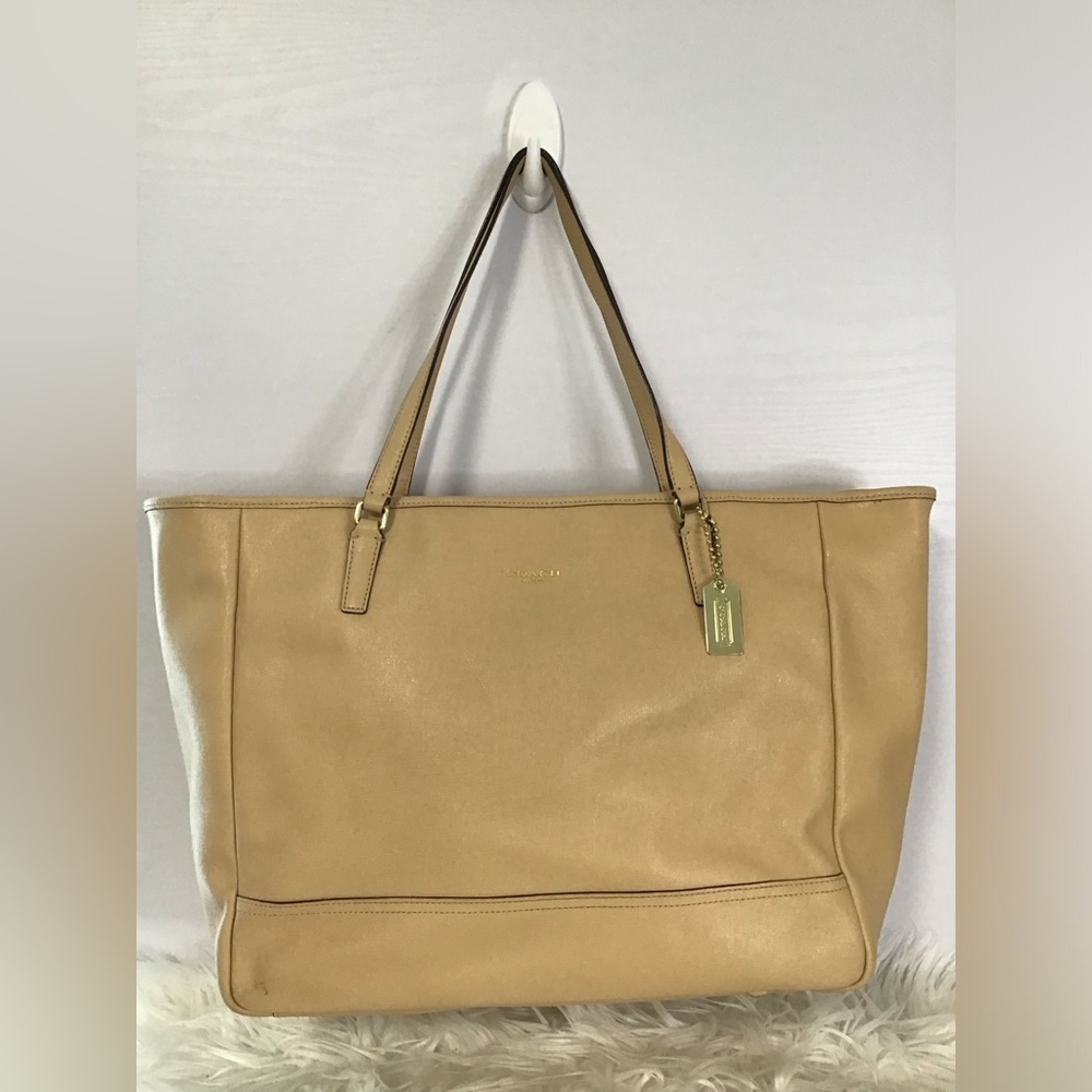 Coach Saffiano Leather Rare East West City Tote Light Camel